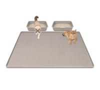 Kalolary Large Cat Litter Box Mat, 47" x 35" Silicone Litter Trapping Mat for Cats, Trapping Mat for Scatter Control with Raised Edge Waterproof Silicone Pad for Floor Non-Slip Easy to Clean (Beige)