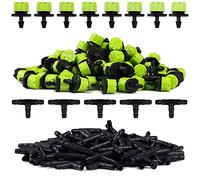 Kalolary Micro Garden Irrigation Kit, 100pcs Irrigation Dripper + 100pcs Tee Connector Drip Irrigation Tee Pipe Automatic Irrigation Watering System Set