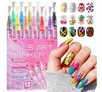 Kalolary Nail Art Pens Set - 12 Colors Acrylic Nail Drawing Markers, 0.5mm Fine Tip, Quick-Dry, Waterproof, Smooth Ink for DIY Nail Painting, Manicure & Craft Design