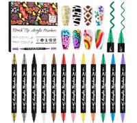 Kalolary Nail Art Pens Set - 12 Colors Acrylic Nail Drawing Markers, Dual Brush Options, Quick-Dry, Waterproof, Smooth Ink for DIY Nail Painting, Manicure & Craft Design