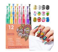 Kalolary Nail Art Pens Set - 12PCS Acrylic Nail Paint Markers, Nail Polish Pens Fine Brush Options, Quick-Dry, Waterproof, Smooth Ink for DIY Nail Painting, Manicure & Craft Design