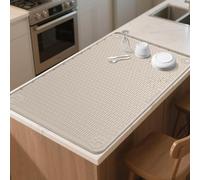 Kalolary Silicone Dish Drying Mat for Kitchen Counter, Extra Large 40" x 28" Coffee Bar Mat, Silicone Under Sink Mat with Raise Edge, Drying Drainer Pad for Countertop Non-Slip Easy to Clean (Khaki)