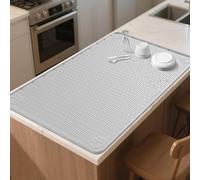 Kalolary Silicone Dish Drying Mat for Kitchen Counter, Extra Large 40" x 28" Coffee Bar Mat, Silicone Under Sink Mat with Raise Edge, Drying Drainer Pad for Countertop Non-Slip Easy to Clean (Grey)