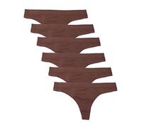 Kalon 6 Pack Women's Nylon Spandex Thong Underwear - brown - XL