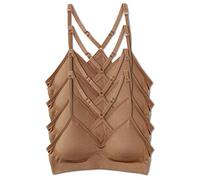Kalon Women’s 4 Pack Racerback Sports Bralette Seamless Wireless Comfort Bra, 4pk Dark Beige, S