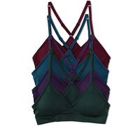 Kalon Women’s 4 Pack Racerback Sports Bralette Seamless Wireless Comfort Bra, D. Vintage, L