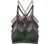 Kalon Women’s 4 Pack Racerback Sports Bralette Seamless Wireless Comfort Bra, Earth, L