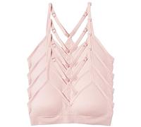 Kalon Women’s 4 Pack Racerback Sports Bralette Seamless Wireless Comfort Bra, Ivory Blush, XXS