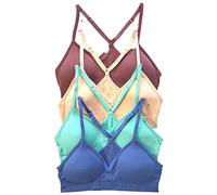 Kalon Women’s 4 Pack Racerback Sports Bralette Seamless Wireless Comfort Bra, Light Vintage, S