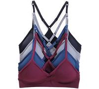 Kalon Women's 4 Pack Racerback Sports Bralette Seamless Comfort Bra, Dark Basics, M
