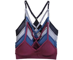 Kalon Women's 4 Pack Racerback Sports Bralette Seamless Comfort Bra, Dark Basics, M