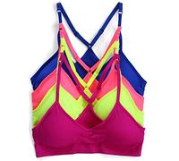 Kalon Women's 4 Pack Racerback Sports Bralette Seamless Comfort Bra, neons, L