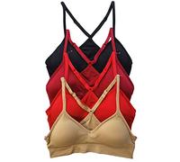 Kalon Women's 4 Pack Racerback Sports Bralette Seamless Comfort Bra, Red Basics, L