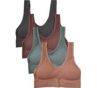 Kalon Women's 4 Pack Ribbed Bralette Crop Top Comfort Sports Bra, Fall Festival, XL