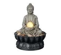 Kalona Tabletop Buddha Waterfall Fountain, Meditating Buddha Zen Fountain with LED Glass Orb, Relaxing Desk Water Feature for Home Office Decor(21127B)
