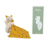 Kaloo, Carré Douceur, Comforter Cat Yellow Print, From Birth, New Baby Gift | Square Comforter Soft with Soft Toy Cat, Fur and Micro-Velvet, Ball-of-Wool Print, Soft Padded Body, Gift Box