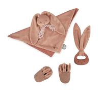 Kaloo, Lapinoo, New Baby Gift Set Rabbit Terracotta, 3 Pieces, Gum Massage | From Birth, Comforter, Silicone Teething Ring and 0-6 Month Booties, Corduroy, Gift Box, Baby Teething Toy, Auditory Play
