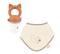Kaloo - Squirrel Bib and Teether Set - Baby Accessories for Weaning - Soft, BPA-Free Silicone - Washable - Ages 6 Months and Up - K208009