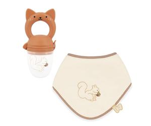 Kaloo Squirrel Bib and Teether Set, Soft BPA-Free Silicone, Washable, Ages 6 Months and Up