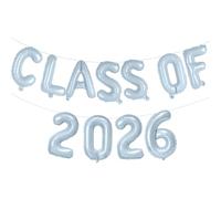 KALOR 16 Inch Pastel Blue Class of 2026 Banner Balloons, Pastel Blue Graduation Letters Sign, Grad Foil Letter Number Balloons for Graduation Party Decorations