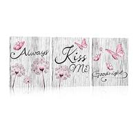 Kalormore Picture for Bedroom Pink and Grey Dandelion and Butterflies Giclee Prints Romance Rustic Always Kiss Me Goodnight Inspire Canvas Wall Art Ready to Hang