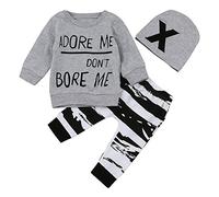 KaloryWee Baby Outfit, Newborn Baby Boy Girl Long Sleeve Letter Print Tops+Pant+Cap Outfits Clothes Set