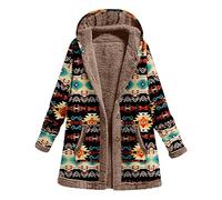 KaloryWee Sale Clearance Women Warm Coat Long Sleeve Vintage Print Hooded Jacket Winter Cotton Oversized Long Outerwear
