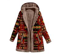 KaloryWee Sale Clearance Women Warm Coat Long Sleeve Vintage Print Hooded Jacket Winter Cotton Oversized Long Outerwear