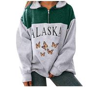 KaloryWee Summer Oversized Sweatshirts for Women “Alaska” Print 1/4 Zip Neck Pullover Ladies Loose Fit Color Block Sweatshirt KaloryWee, B-green, M