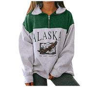 KaloryWee Summer Oversized Sweatshirts for Women Alaska Print 1/4 Zip Neck Pullover Ladies Loose Fit Color Block Sweatshirt KaloryWee, A-green, XXL