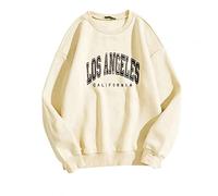 KaloryWee Summer Oversized Sweatshirts Women Crew Neck Sweat Loose Fit Los Angeles Sweatshirt Teen Girls Casual Pullover Tops KaloryWee, A-beige, S