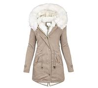 KaloryWee Summer Womens Winter Coats Thick Fleece Lined Warm Hooded Parka Jackets Zip Up Outerwear With Fuffly Hood Plus Size S-5XL, B-Khaki