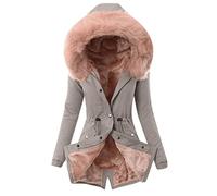 KaloryWee Summer Womens Winter Coats Thick Fleece Lined Warm Hooded Parka Jackets Zip Up Outerwear With Fuffly Hood Plus Size, C-Gray, M