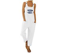 KaloryWee Women Casual Overalls Plus Size Baggy Jumpsuit with Pockets Sleeveless Dungarees Loose Fit Simple Playsuit S-5XL
