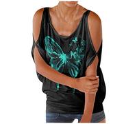 KaloryWee Women Cold Shoulder Top Summer Butterfly/Tie-Dye Print Round Neck T-Shirts Ladies Fashion Short Sleeve Blouse Black
