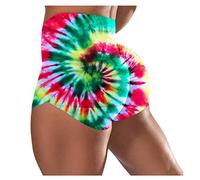 KaloryWee Women Tie-Dye Print Legging Shorts High Waisted Push Up Sports Yoga Shorts Summer Tummy Control Running,Cycling Tights