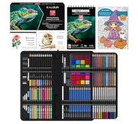 KALOUR 135 Drawing Set Sketching Kit, Art Supplies with 3-Colour Sketchbook & Colouring Paper, Includes Tutorial, Oil-Based, Neon, Charcoal, Watercolour & Metallic Pencils, for Artists Beginner