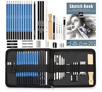 KALOUR 34pc Art Kit with Sketchbook - Sketching Pencil, Charcoal, Graphite, Eraser, Charcoal Stick in Zippered Case
