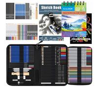 KALOUR 76pc Art Supply Set - Sketching & Drawing Kit with Tutorial Book, Sketchbook & Paper - Pencils, Pastels, Watercolors for Beginner Artists