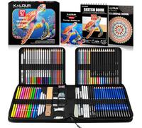 KALOUR PDAS 127-Piece Drawing & Sketching Set, Professional Art Supplies with 3-Colour Sketchbook & Colouring Book, Neon, Watercolour, Metallic, Graphite, Charcoal Pencils, Gift for Adults & Teens