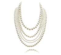 Kalse 5-Layer Symmetrical Simulated Pearl Necklace, Graduated Multi-Strand Opera Length Choker for Women - Formal Wedding Bridal Jewelry Gift for Bride, Prom, Gala
