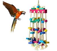 Kalsey Parrot Cage Bite Toys, Wood & Cotton Rope Bird Toys, Multicolored Blocks for Parrots, Birds Stand, Play, Climb