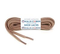 Kalsi Cords ROUND ROPE SHOE LACES WITH STRIPE REPLACEMENT FOR TIMBERLAND DR MARTENS BOOTS HIKING & WALKING STRONG SHOELACES (York Brown & Dark Beige, 120cm Pair)
