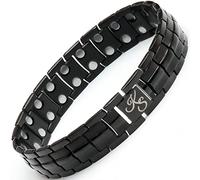 Kalsi Style Ultra Strength Titanium Magnetic Bracelet, Double Row 3500 Gauss Magnets for Men & Women, Resizing Tool & Gift Box (Black w/Silver Magnets)