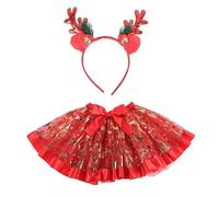Kalttoy 2Pcs Christmas Party Costumes Set Christmas Reindeer Headband with Tutu Skirt