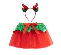 Kalttoy Christmas Headband Green/Red Bows Tutu Skirt Set Christmas Princess Outfits
