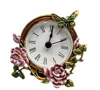 Kalttoy Elegant Floral and Butterfly Mini Table Clock for Office Metal Body Desk Clock