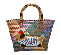 Kalttoy Elegant Multi Color Woven Bag With Dachshund Design Stylish Handbag Casual Beahc Bags Suitable For Pet Lover Casual Shopping Bag