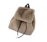 Kalttoy Furry Small Backpack With Drawstring Closures Flap Covers Shoulder Bag Fashionable Winter Plush School Bag For Women Casual Daypack For Women