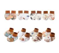 Kalttoy Pack Of 4 Set Cotton Newborns Gloves & Matching Socks For Neutral Gender Protecting Tender Skin From Scratches Toddler Anti Scratch Hand Cover